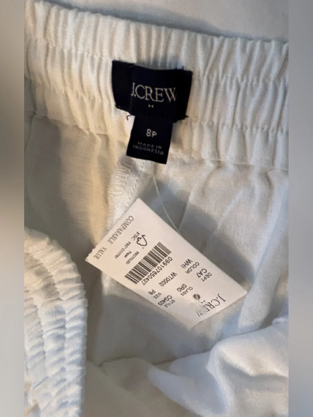 J.Crew White Linen Cotton Pull-On Wide Leg Pants 8P NWT